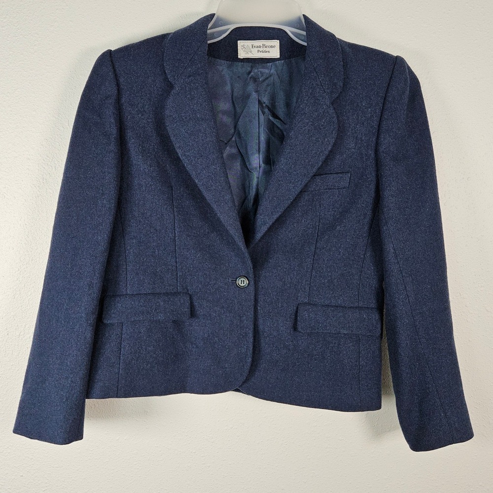 VTG Evan Picone Navy Blue Wool Blazer Jacket Size 12 Corpcore Layering Piece